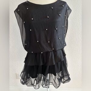 Elegant Black Blouse with Pearl Accents NWOT